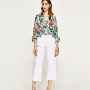 Zara Embroidered Distressed Cropped Jeans
